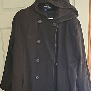 Black Double-Breasted Coat with Hood